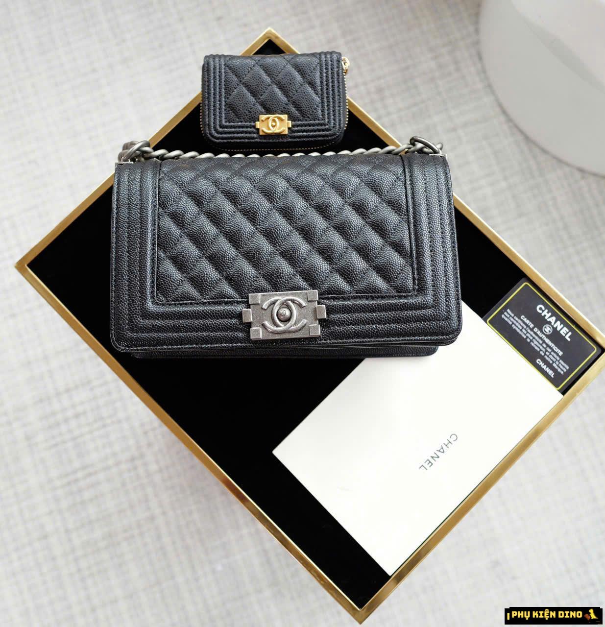 Túi Chanel Baby Pink Black White Leather Boy Bag Size 25 Fullbox 4 Túi Xách Chanel Boy 25 Da Grained Màu Đen Sang Trọng