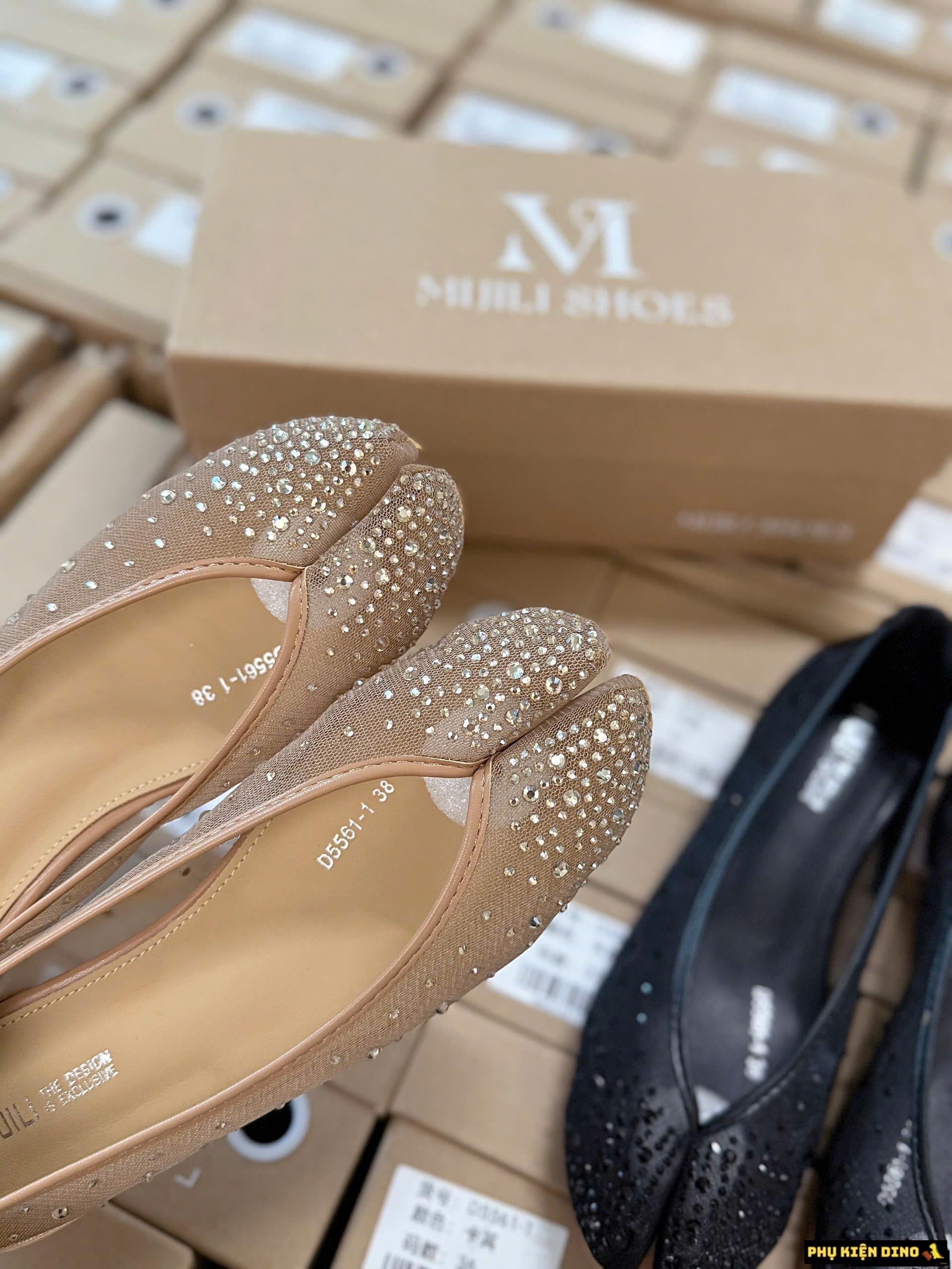 Giày Búp Bê Tabi Đính Đá MIJILI Màu Đen Da Cao Cấp 13 Giày Búp Bê Tabi Đính Đá MIJILI Màu Be Tôn Da