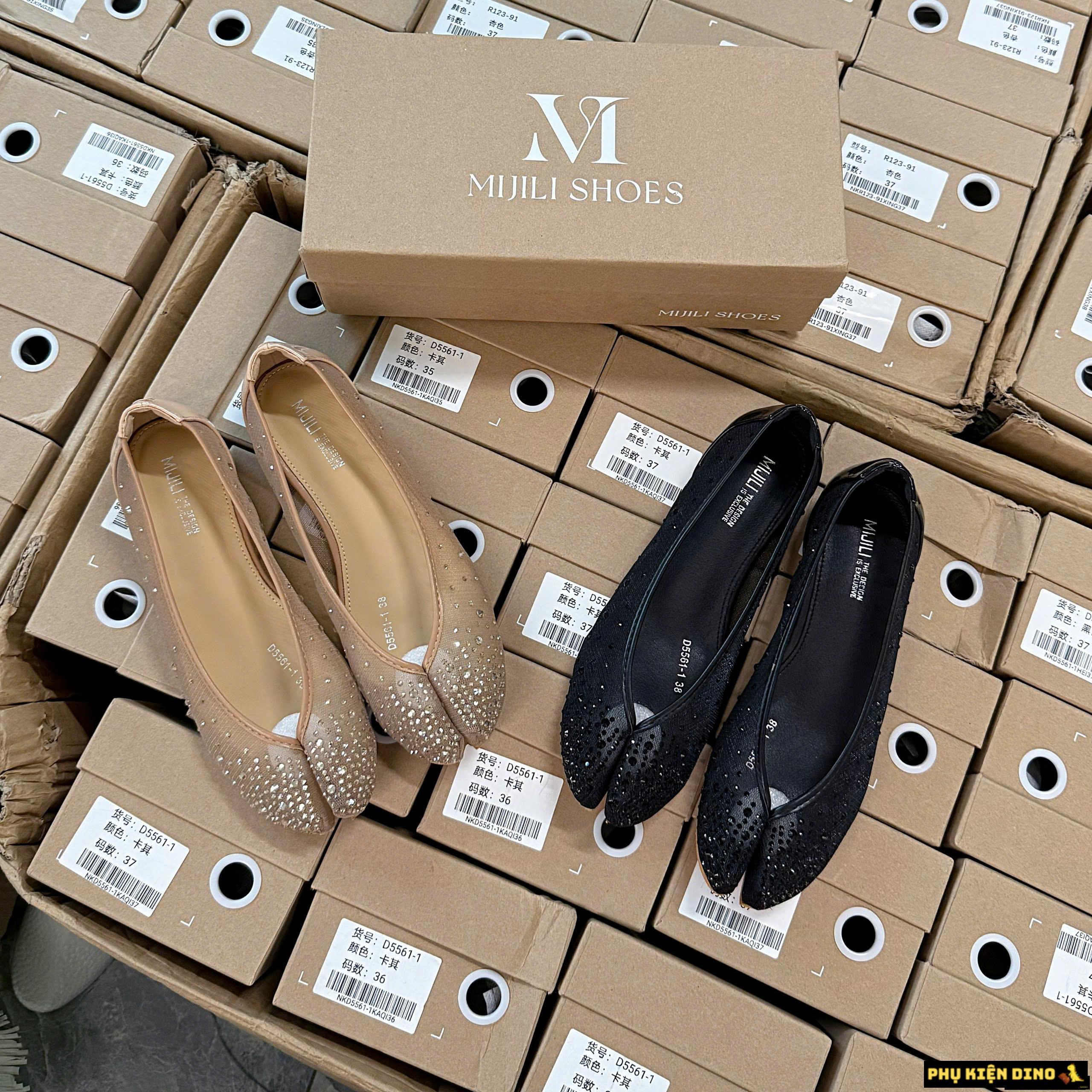 Giày Búp Bê Tabi Đính Đá MIJILI Màu Đen Da Cao Cấp 1 Giày Búp Bê Tabi Đính Đá MIJILI Màu Đen Da Cao Cấp