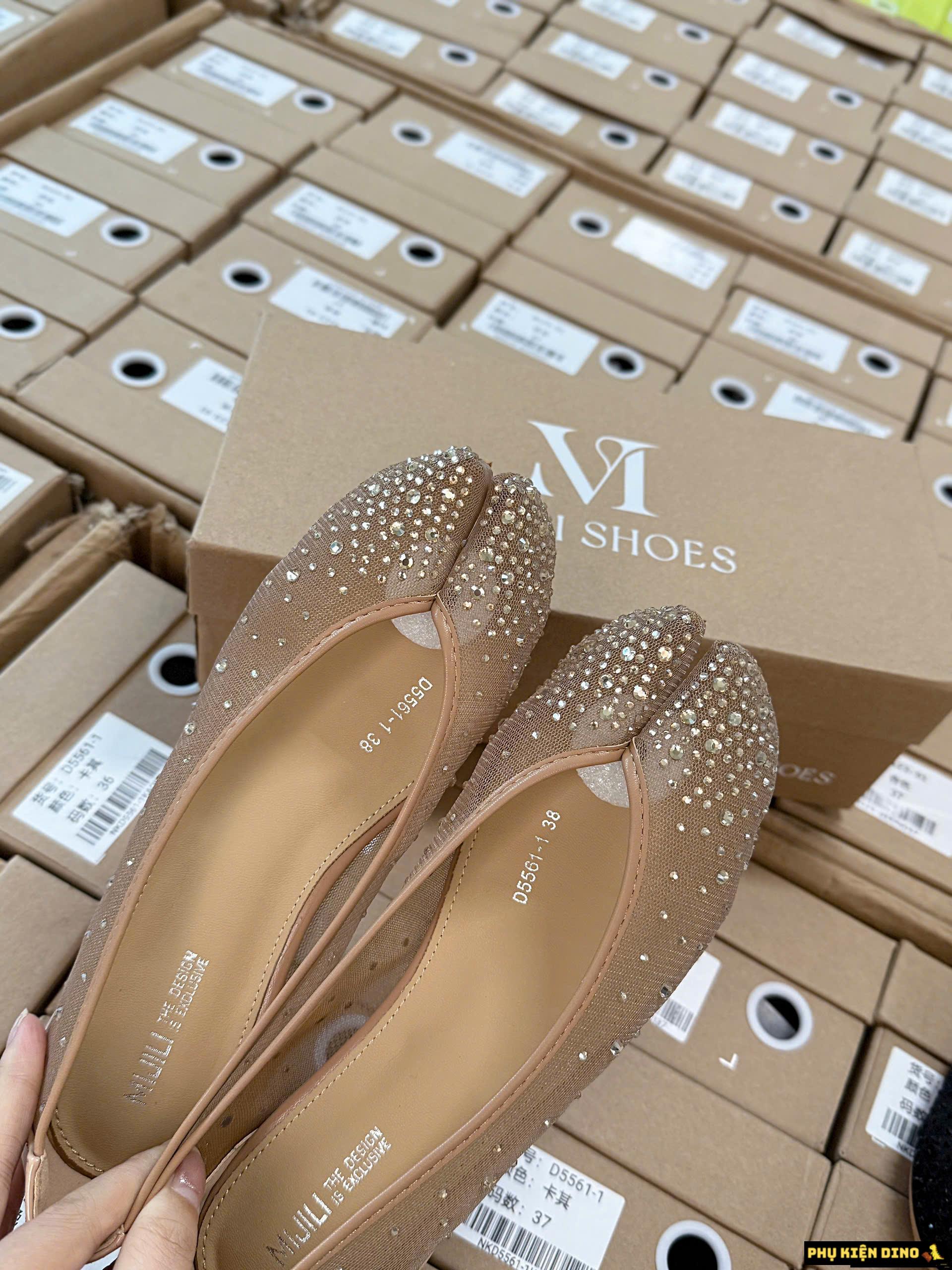 Giày Búp Bê Tabi Đính Đá MIJILI Màu Đen Da Cao Cấp 8 Giày Búp Bê Tabi MIJILI Màu Be Lấp Lánh Cao Cấp