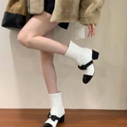 Giày White Black Ribbon Ankle Boots For Women