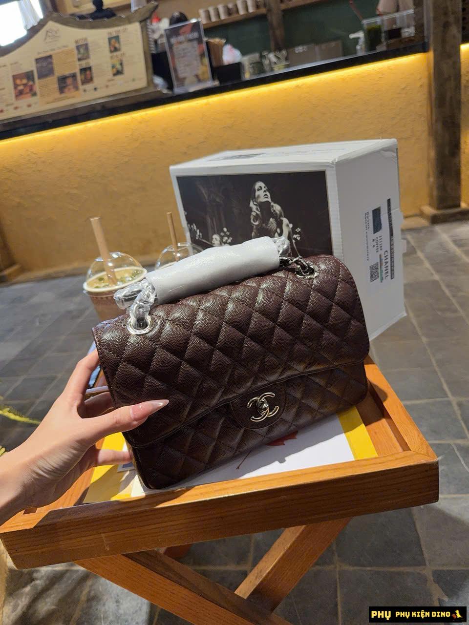 Túi Chanel Caviar Quilted Medium Double Flap Brown 1 Túi Chanel Medium Double Flap Màu Nâu Chocolate Da Caviar