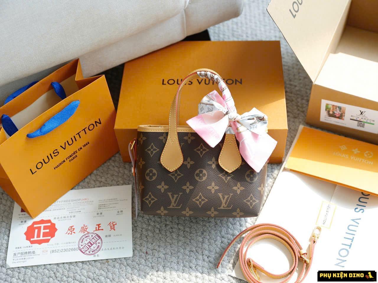 Túi Xách LV Neverfull BB Size 20 Màu Nâu Kèm Khăn Lụa Fullbox 12 Túi Louis Vuitton LV Neverfull BB Size 20 Monogram Brown Fullbox