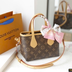 Túi Louis Vuitton Neverfull BB Size 20 Brown Monogram Silk Scarf Fullbox