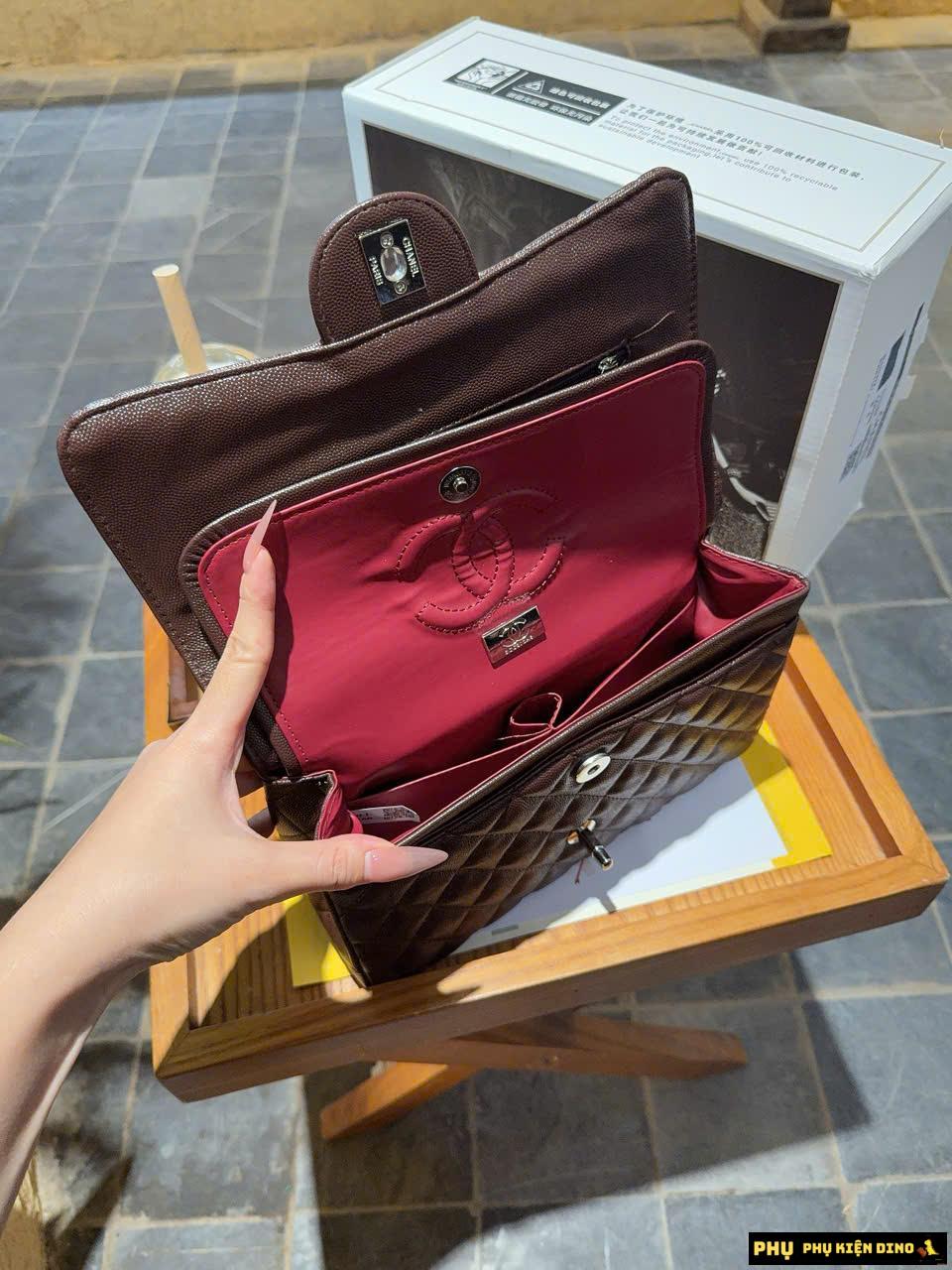 Túi Chanel Caviar Quilted Medium Double Flap Brown 5 Túi Xách Chanel Caviar Quilted Medium Màu Nâu Đầy Đủ Hộp