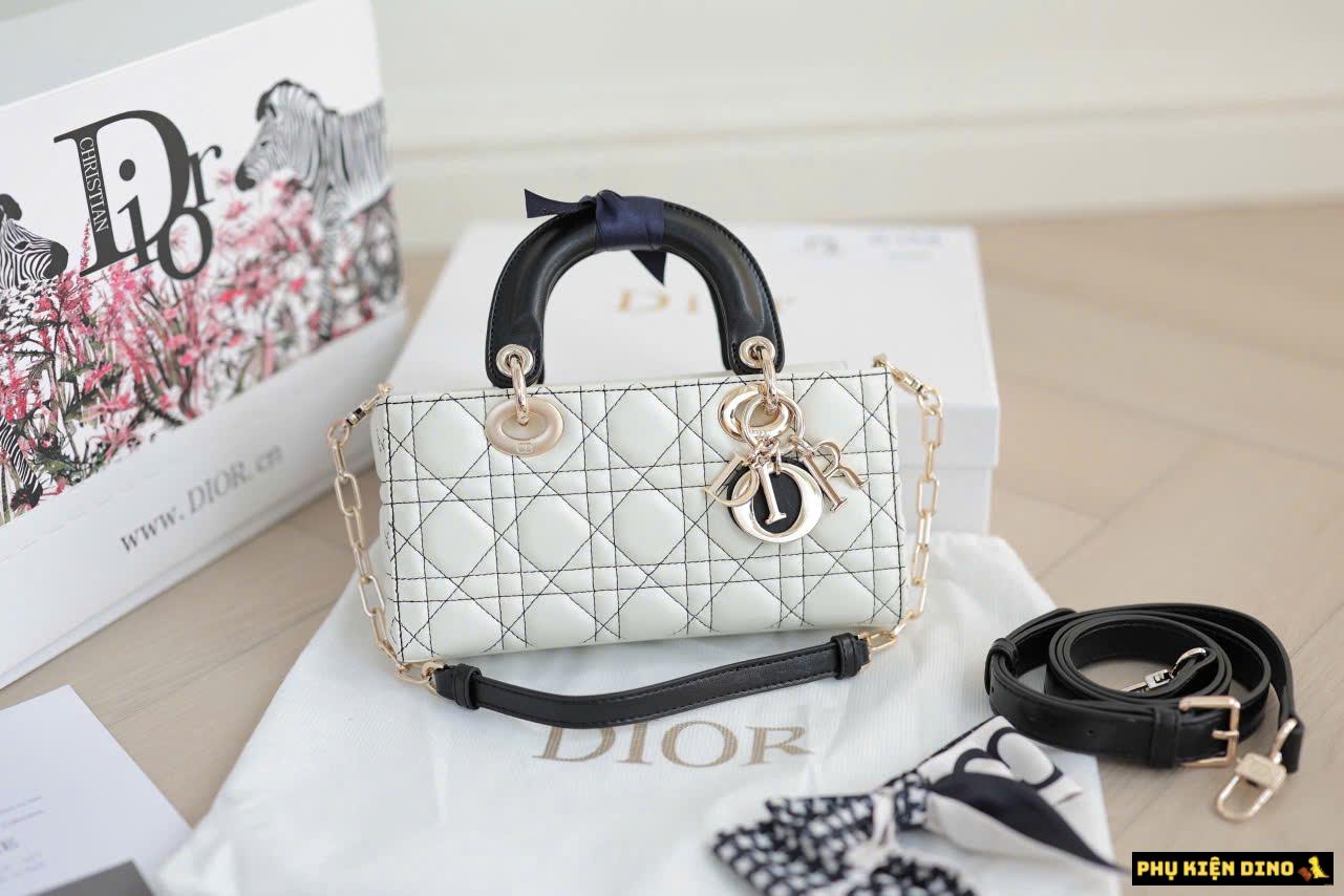 Túi Dior Lady D-Joy Bag Two-Tone White Black Size 22cm Túi Dior Lady D-Joy Bag Two-Tone White Black Size 22cm