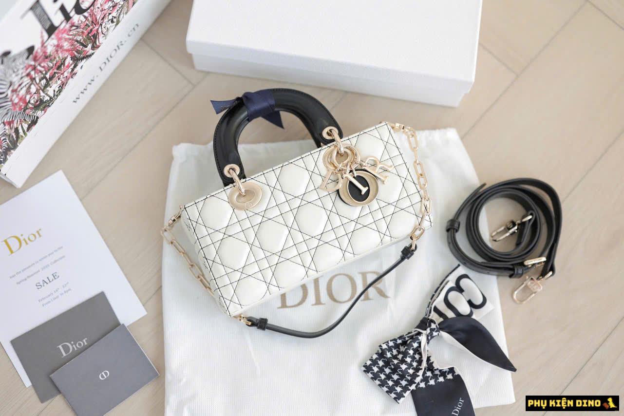 Túi Mini Lady D-Joy Bag Two-Tone White and Black Túi Mini Lady D-Joy Bag Two-Tone White and Black