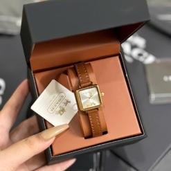 Phụ Kiện Dino - Túi Xách Luxury 17 Đồng Hồ Nữ Coach Cass 14504231 Dây Da Nâu Vỏ Vàng 22mm Đẹp