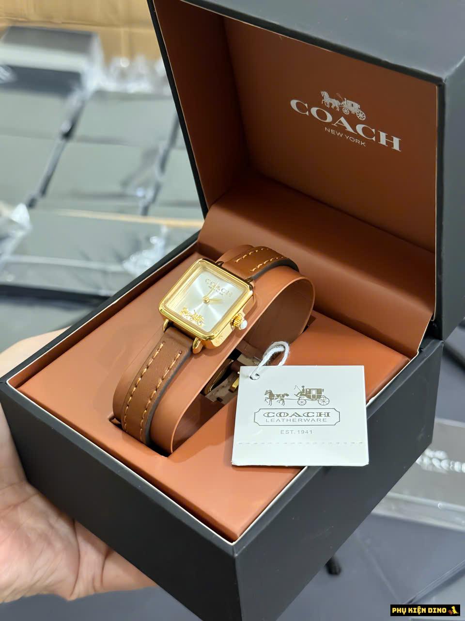 Đồng Hồ Nữ Coach Cass 14504231 Mặt Vuông Dây Da Brown 22mm Fullbox Đồng Hồ Nữ Coach Cass 14504231 Mặt Vuông Dây Da Brown 22mm Fullbox